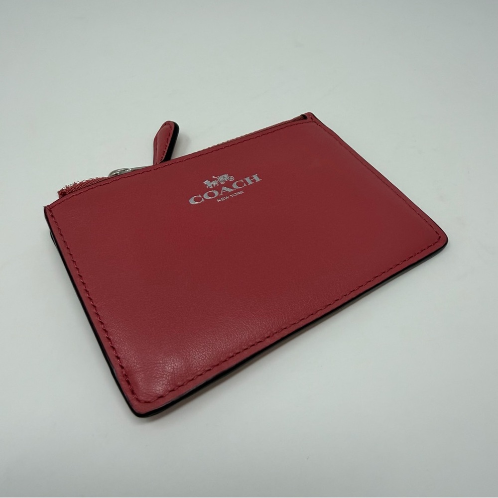 Coach Mini Skinny ID Case Pink Solid Key Ring ID Window Women's Card Wallet - Picture 2 of 15